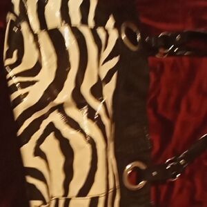 Patent Zebra-Print Shoulder Bag in Black and White